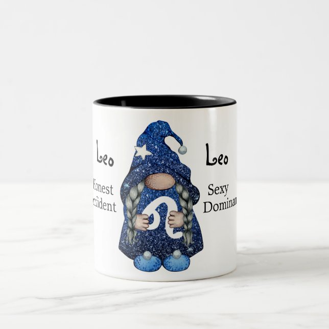 Taza Bicolor Rótulo Cute Leo Gnome Zodiac (Centro)