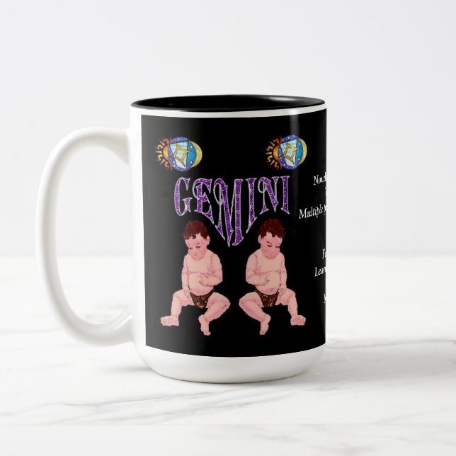 Taza Bicolor Rótulo de nacimiento de Gemini Zodiac Mug (Izquierda)