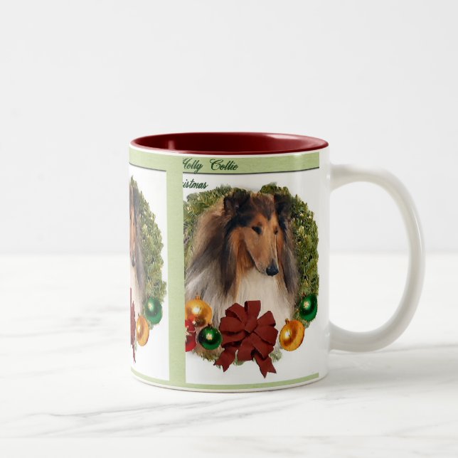 Taza Bicolor Rough Collie Navidades Regalos (Derecha)