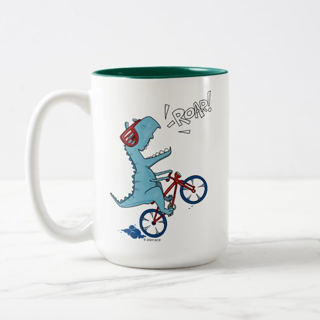 Taza Bicolor Ruar T-Rex en bicicleta (Izquierda)