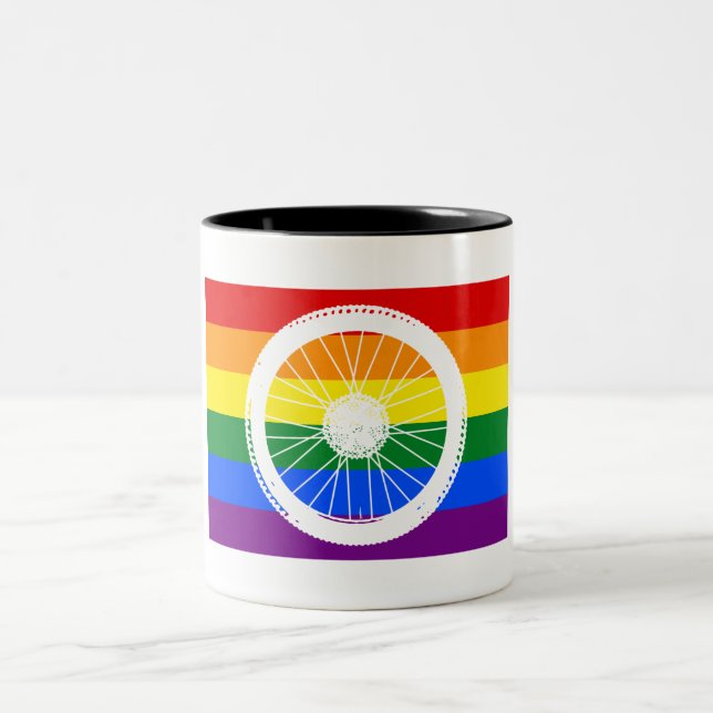 Taza Bicolor Rueda de ciclismo de orgullo (Centro)