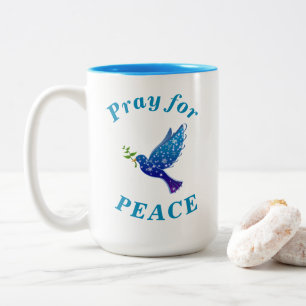 Taza Bicolor "Rueguen por la PAZ" Vida pacífica Azul texto