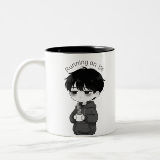 Taza Bicolor Running on 1 Percent Relatable Chibi Coffee Illust