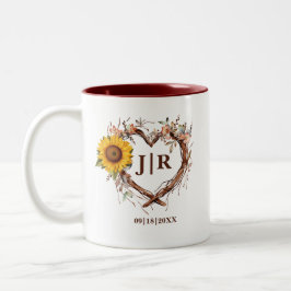 Taza Bicolor Rústica rama del corazón del monograma del girasol
