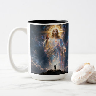 Taza Bicolor Sacred Heart of Jesus Cosmic Galaxy Square Canvas