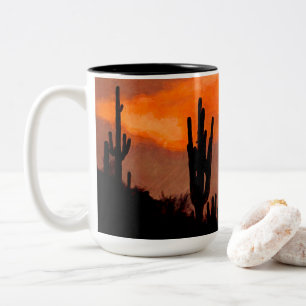 Taza Bicolor Saguaro Cactus Silhouette Arizona Red Sunset