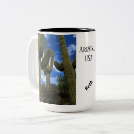 Taza Bicolor Saguaro Cactus Trio / Blue Sky & Clouds / Arizona