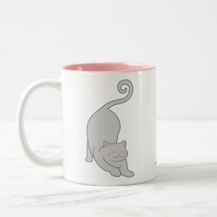 Taza Bicolor Saludo al sol hacia abajo gato gatito gris yoga