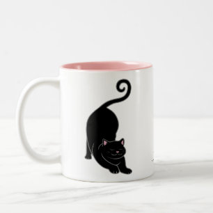 Taza Bicolor Saludo al sol hacia abajo gato gatito negro yoga