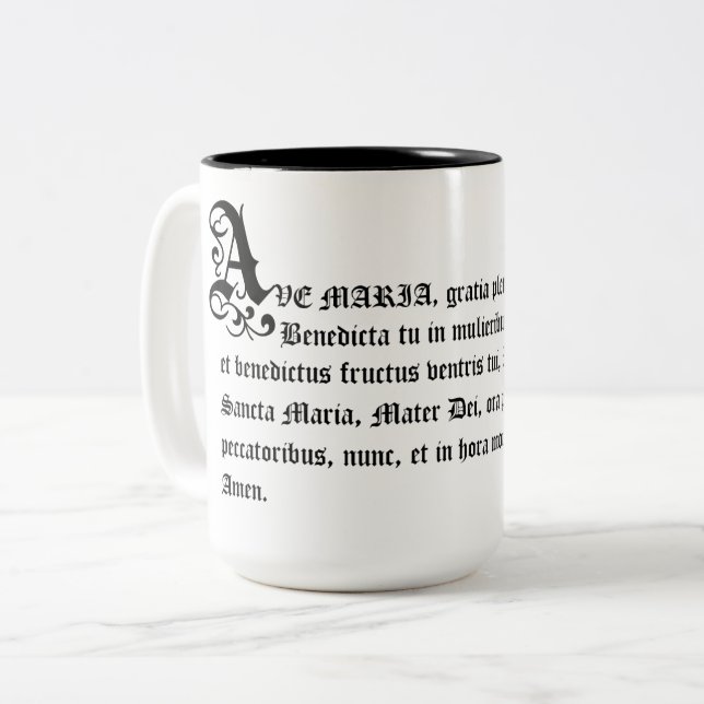 TAZA BICOLOR SALUDO MARIA DE AVENIDA MARIA EN LATÍN (Anverso izquierdo)