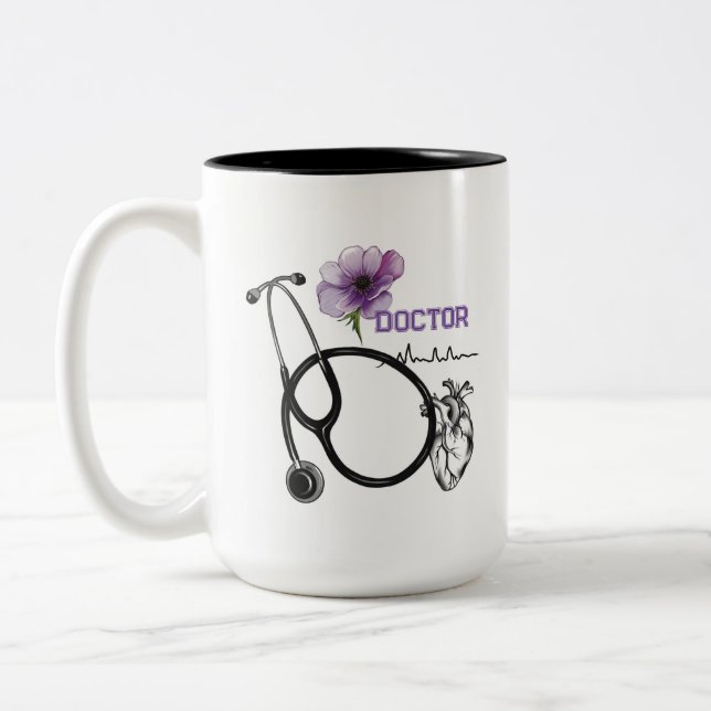 Taza Bicolor Saludos sentidos al cardiólogo. (Izquierda)