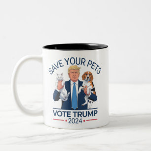 Taza Bicolor Salva a tus mascotas Vota por Trump Cita de la ele