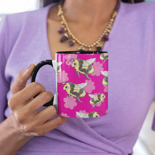 Taza Bicolor Salva las flores rosadas de las abejas