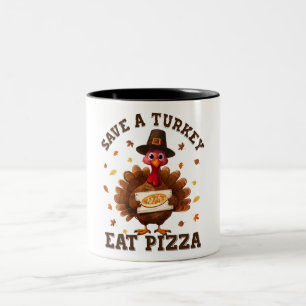 Taza Bicolor Salva un pavo, come pizza – Pizza divertida de Acc