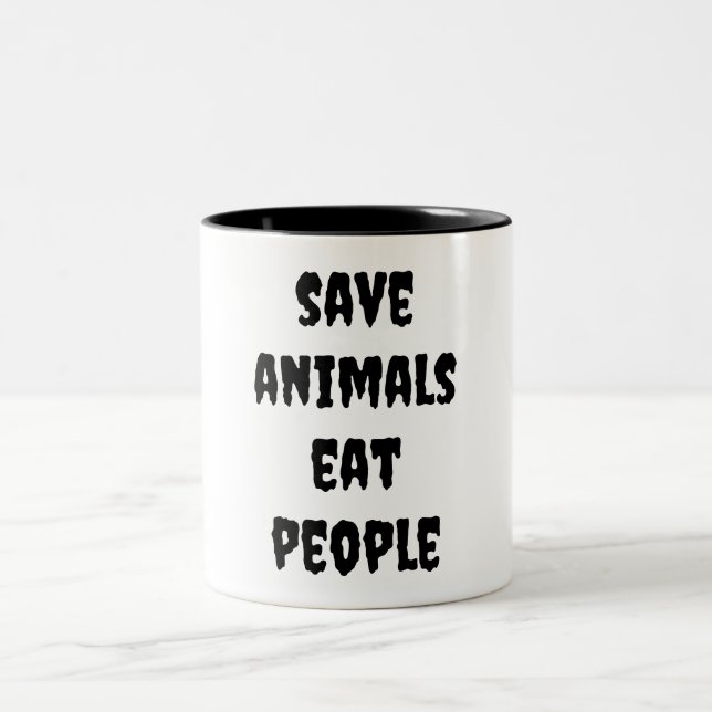 Taza Bicolor salvar animales, comer personas (Centro)