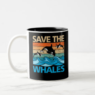 Taza Bicolor Salven la ballena retro vintage orca