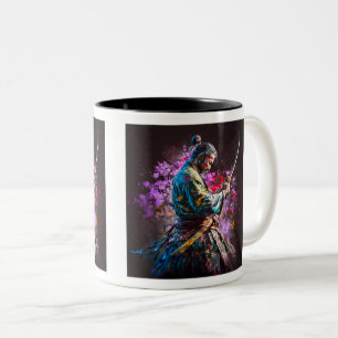Taza Bicolor Samurai Pintando Mug de dos tonos, 11 oz