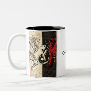 Taza Bicolor Samurai vs Japanese Oni Demon Dual Yin Yang Graphi