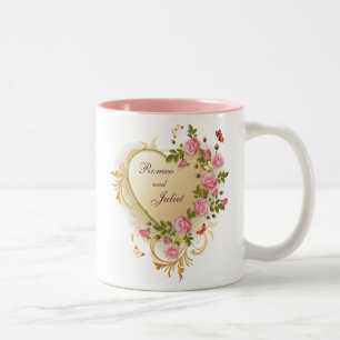 Taza Bicolor San Valentín - Corazón con rayas de oro con Rosas