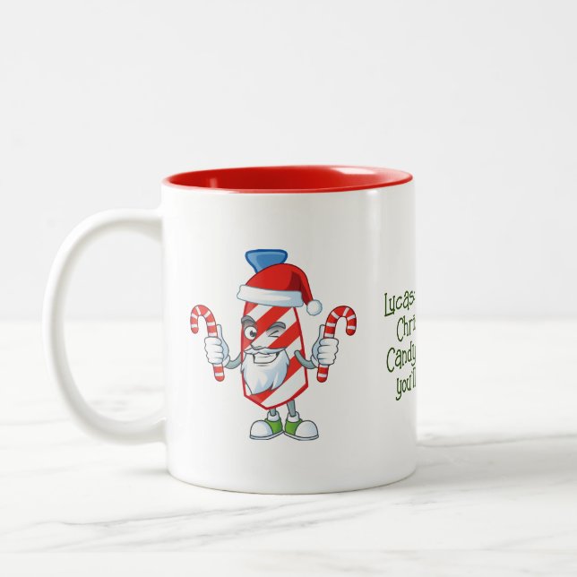 Taza Bicolor Santa Candy Cane personalizado (Izquierda)