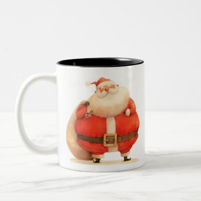Taza Bicolor Santa Claus con ilustracion de bolsos gigantes (Izquierda)