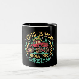 Taza Bicolor Santa Claus Monster Truck Boys Xmas Navidad