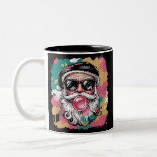 Taza Bicolor Santa Claus Preppy Coquette Navidad Brillo Rosa Fe