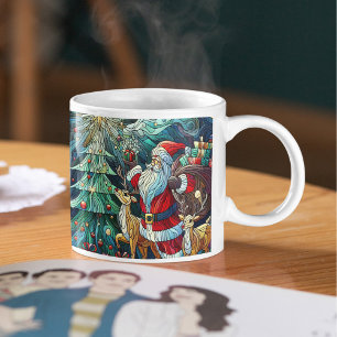 Taza Bicolor Santa Claus y sus renos con regalos