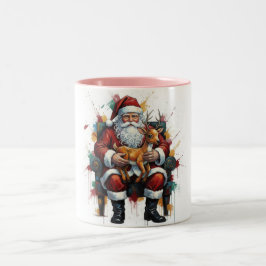 Taza Bicolor Santa Clause & Reindeer , Christmas Mug