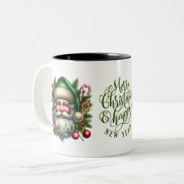 Taza Bicolor Santa Enfrenta Feliz Navidad y Feliz Año Nuevo