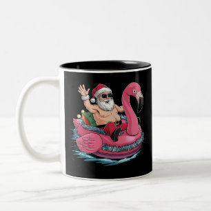 Taza Bicolor Santa Flamingo Flotador Navidad En Julio Verano