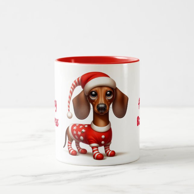 Taza Bicolor Santa Hat Dachshund (Centro)