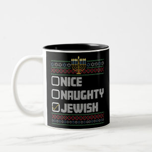 Taza Bicolor Santa judío travieso bueno feo Navidad Hanukkah