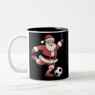 Taza Bicolor Santa Juega Fútbol Deportes De Navidad