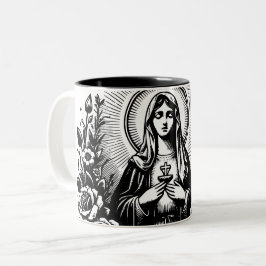 Taza Bicolor Santa María Católica Cristiana Meditación Católica