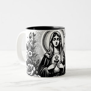 Taza Bicolor Santa María Católica Cristiana Meditación Católica