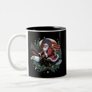 Taza Bicolor Santa montando águila bandera de EE. UU. Navidad 