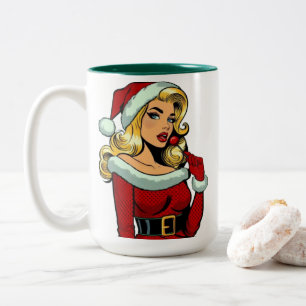 Taza Bicolor Santa Pinup: Pop Art Glam
