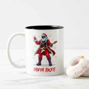 Taza Bicolor ¡Santa Rocks! Gracioso Santa Claus tocando la guit