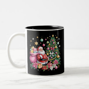 Taza Bicolor Santa Rosa Coquette Retro Navidad Chica Árbol Lind