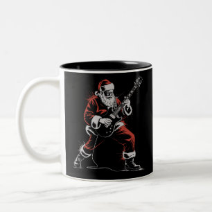 Taza Bicolor Santa tocando la guitarra Retro 90s Navidad Rock 