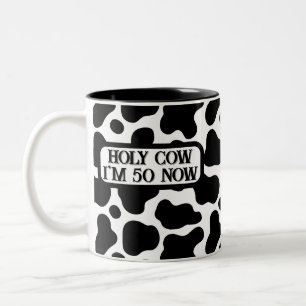 Taza Bicolor Santa Vaca Divertida Cumpleaños 50 Negro Blanco