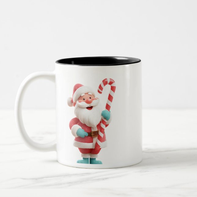 Taza Bicolor Santa with Candy Stick – Festive Christmas Coffee  (Izquierda)