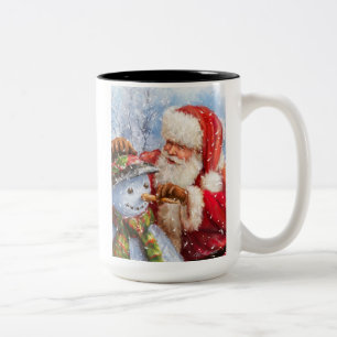 Taza Bicolor Santa y muñeco de nieve