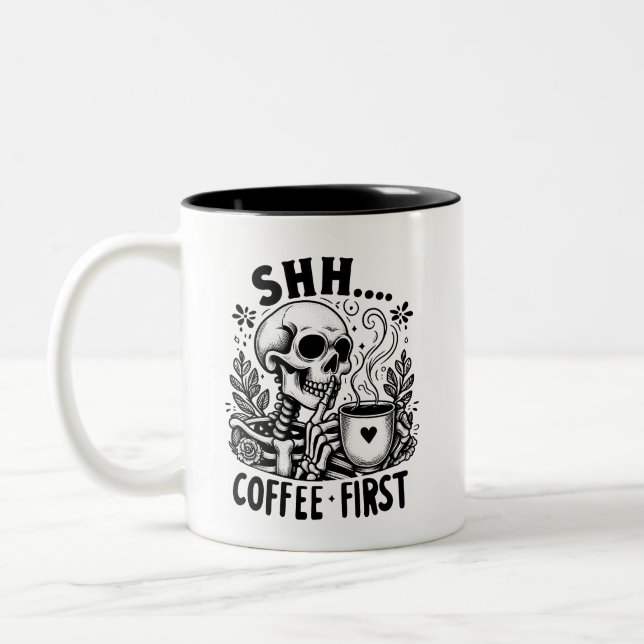 Taza Bicolor Sarcástico Skeleton Funny Coffee (Izquierda)