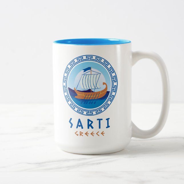 Taza Bicolor Sarti, Grecia Diseño de Barco Griego (Derecha)