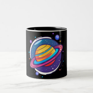 Taza Bicolor Saturn Planet Coffee Mug – Cosmic Design for Space
