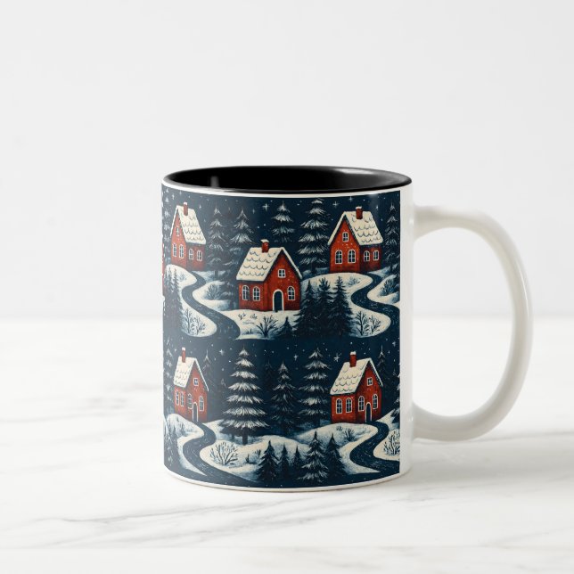 Taza Bicolor Scandinavian Folk Art Cozy Winter Cabin Mug (Derecha)