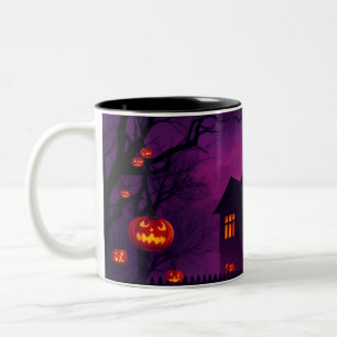 Taza Bicolor Scary Halloween Mug - Casa embrujada con calabazas