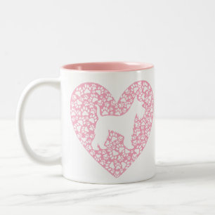 Taza Bicolor Schnauzer Silhouette Heart Paws Print - Dog Lover